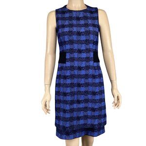 Sara Campbell Sheath Dress Size 2 Blue & Black Sleeveless Plaid Stretch Waist‎